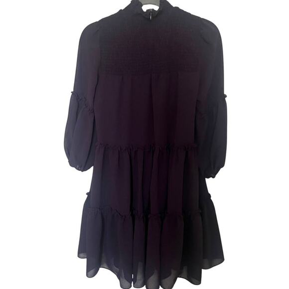 Maison Tara Women's Smocked Tiered Shift Dress Purple Size 4 - Picture 3 of 10